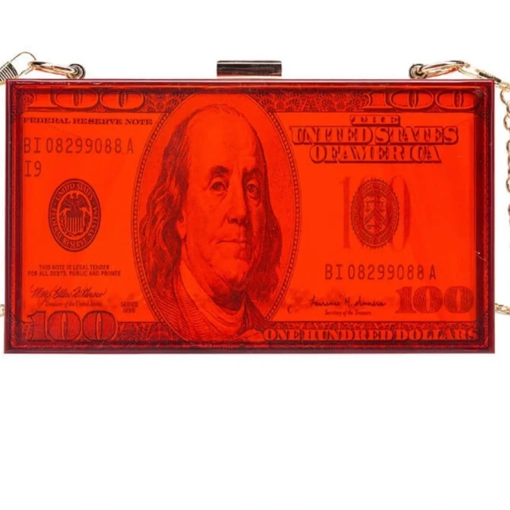 Red Trendy Over The Shoulder Clutch $100 USD Currency 💰Gold Hardware Crossbody
